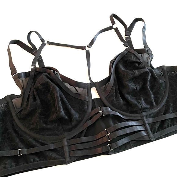 ❌SOLD Torrid Black Lace & Mesh Harness Lightly Lined Longline Underwire Bralette - Picture 14 of 16